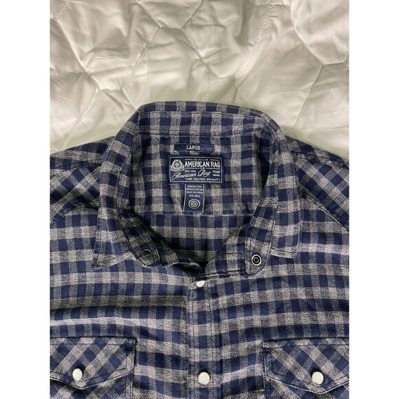 American Rag Other - AMERICAN RAG MENS CHECK BLUE GREY WESTERN STYLE SNAP BUTTON‎ FRONT SHIRT LARGE